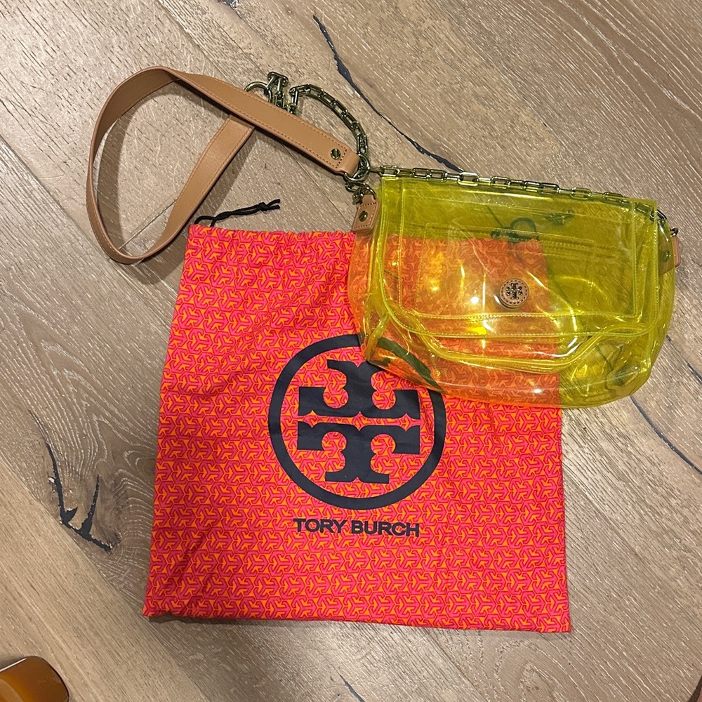 Tory Burch Yellow Transparent Bag with Tan Strap
